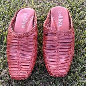 Woven Leather Slip-On Mules in Brown